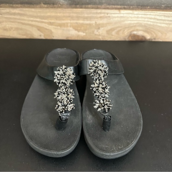 FitFlop Women’s 8 Galaxy Rumba Beaded Thong Sandals Flip flops Black Comfort - Picture 5 of 11